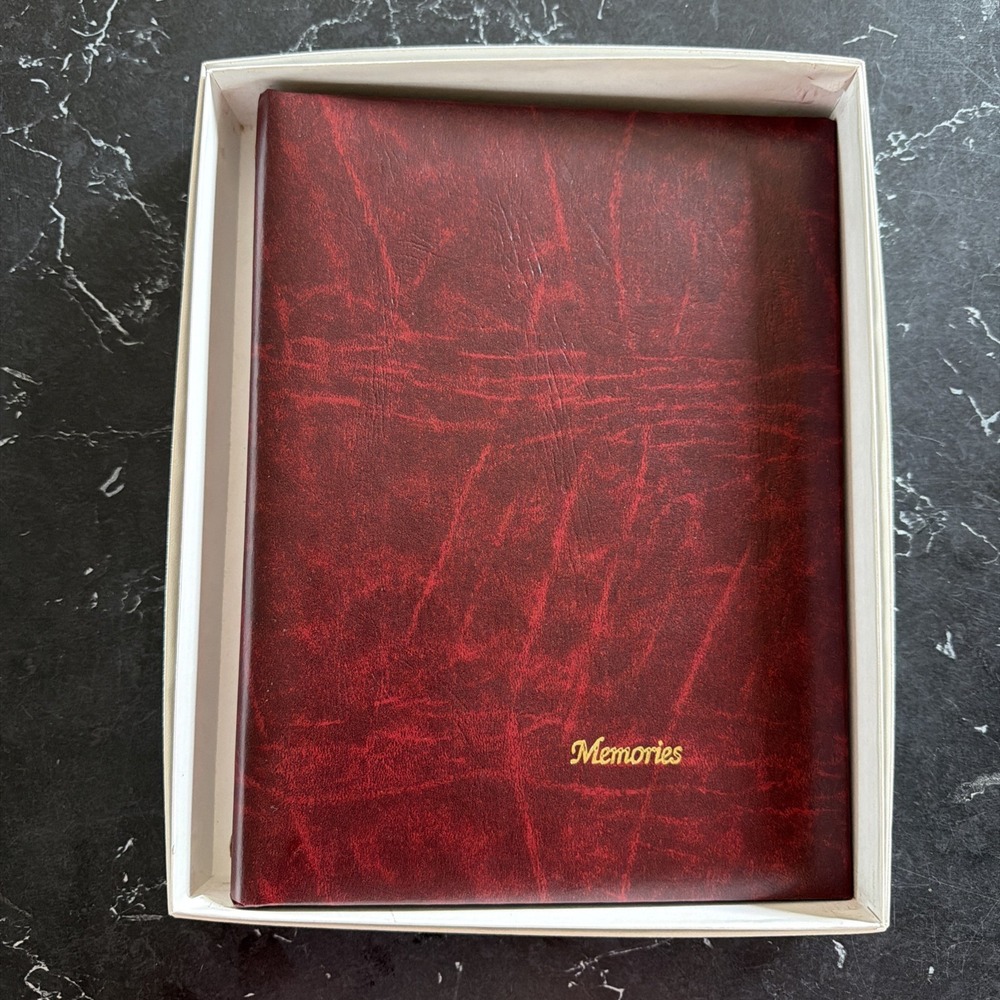 Vintage Burgundy Faux Leather "Memories" Photo Album Guest Book Journal